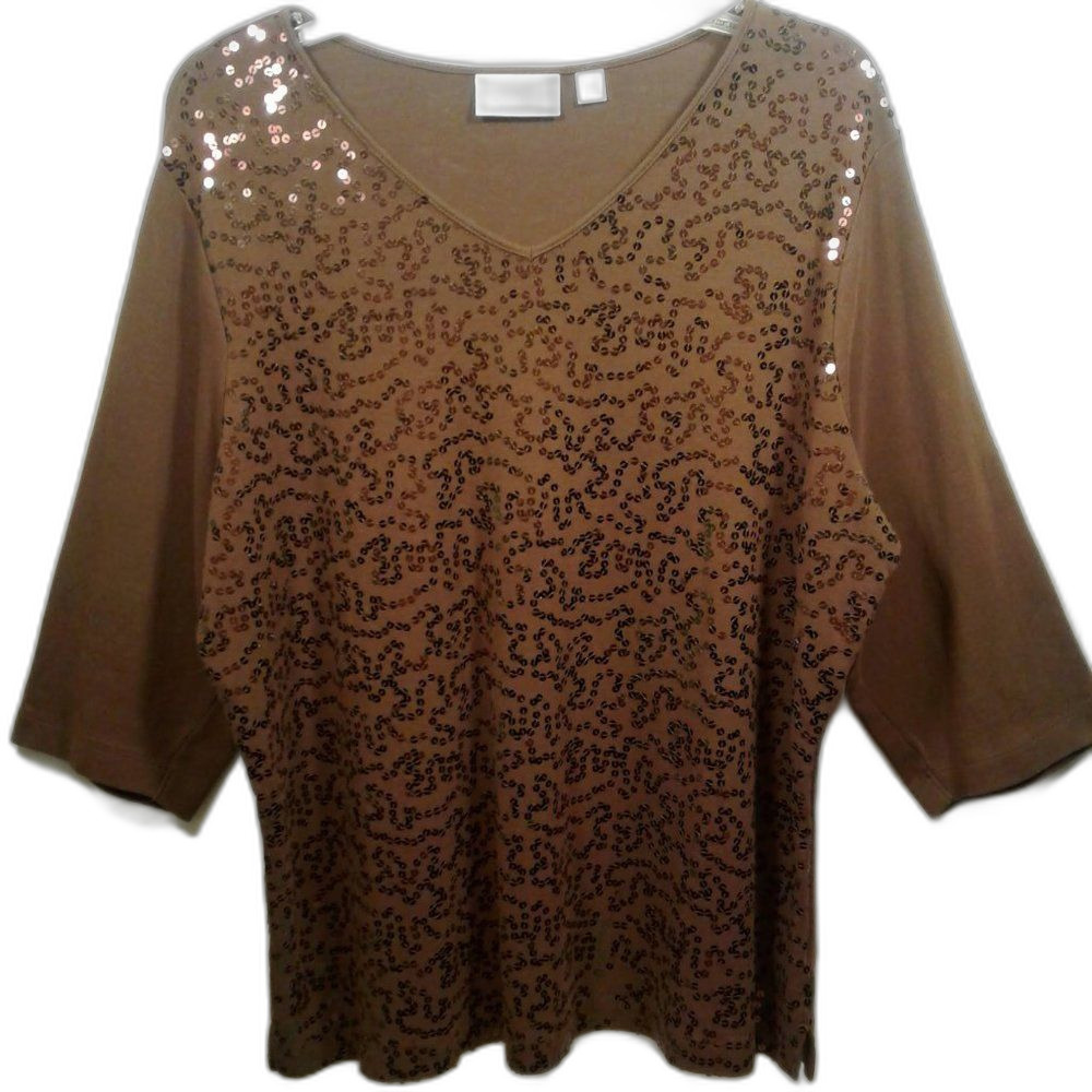 Quacker Factory Sequin Brown Top 1X